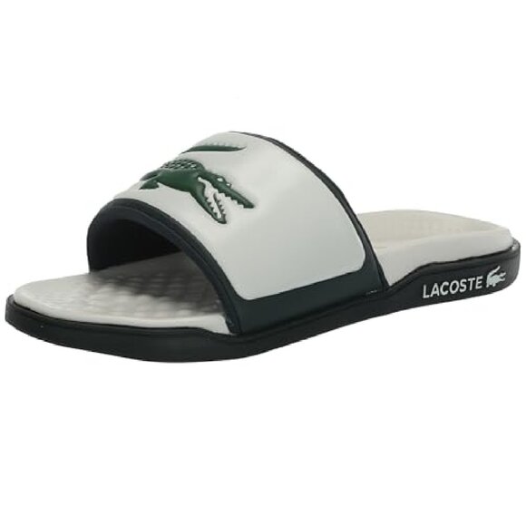 Lacoste Men's SERVE SLIDE DUAL Slide, OFF WHT/DK GRN, 10 - Picture 1 of 1